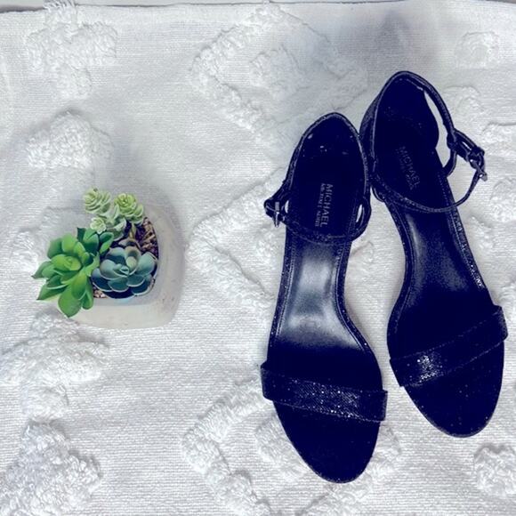 Michael Kors Black Glitter Strappy Kitten Heels size 9.5 - Picture 6 of 10